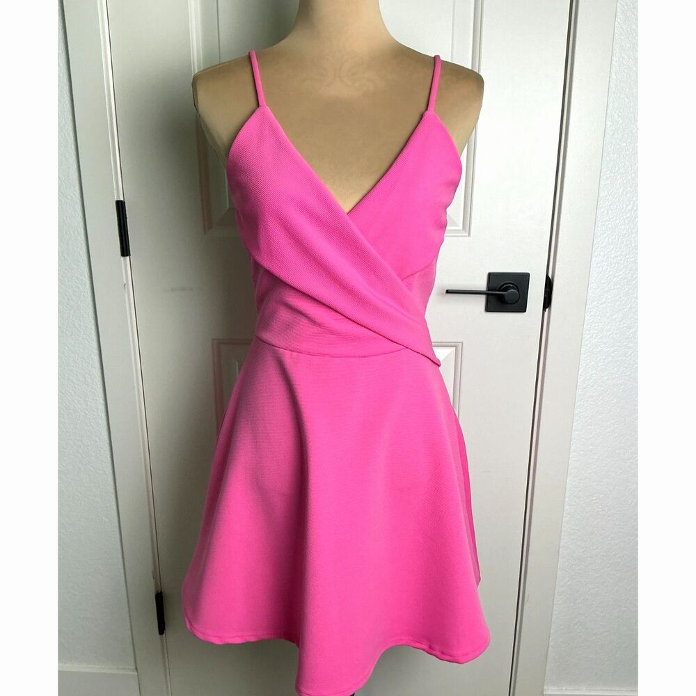 Charlotte Russe Hot Pink Wrap Skater Dress M NWT Barbiecore